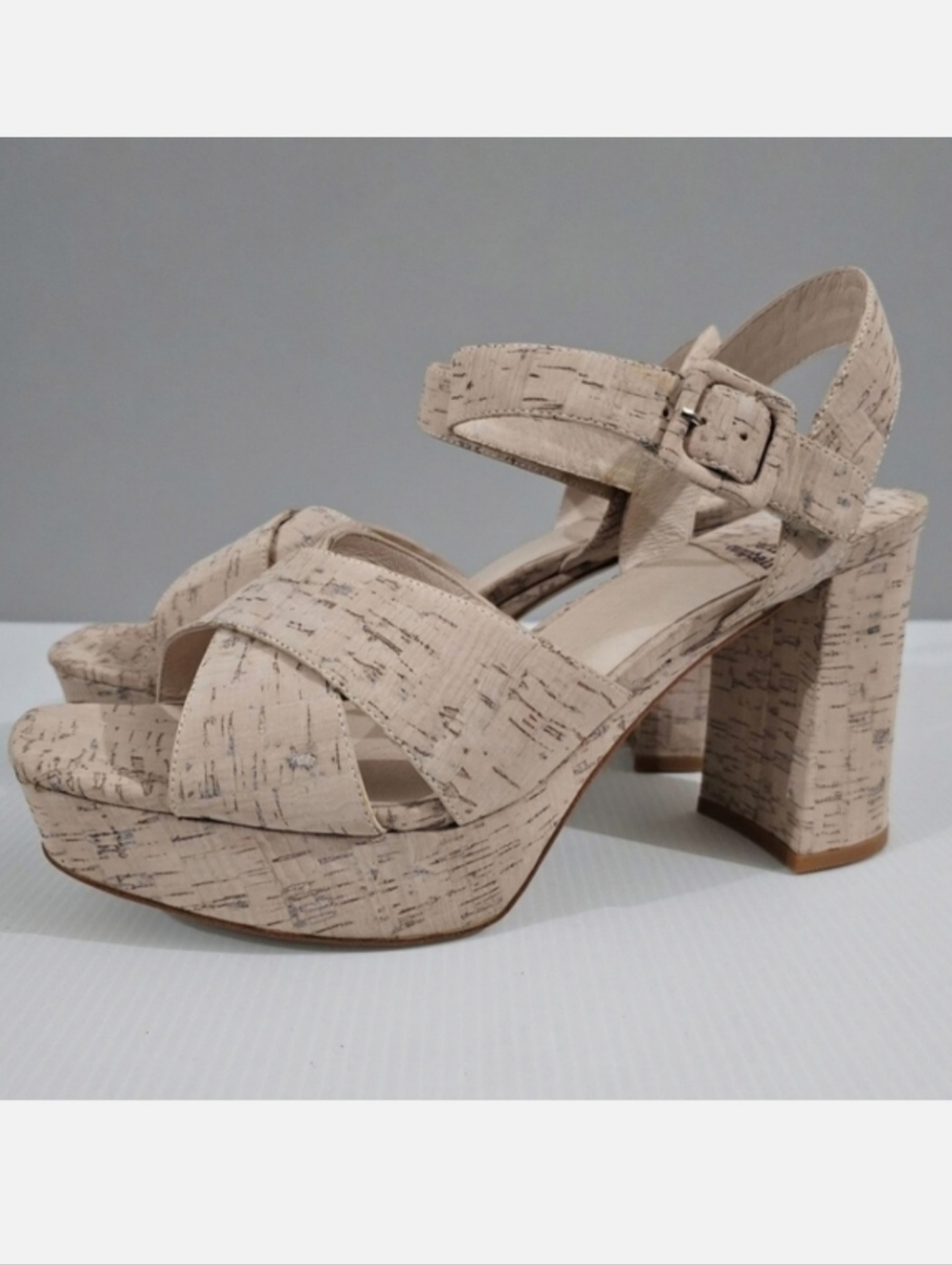 Jeffrey Campbell Amma Cork Platform Sandal Womens 10 White Washed Block Heel NEW